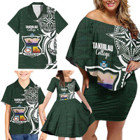 Personalised Tonga Takuilau College Family Matching Off Shoulder Short Dress and Hawaiian Shirt Est 1975 Tongan Ngatu Pattern - Polynesian Pride