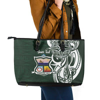 Personalised Tonga Takuilau College Leather Tote Bag Est 1975 Tongan Ngatu Pattern - Polynesian Pride
