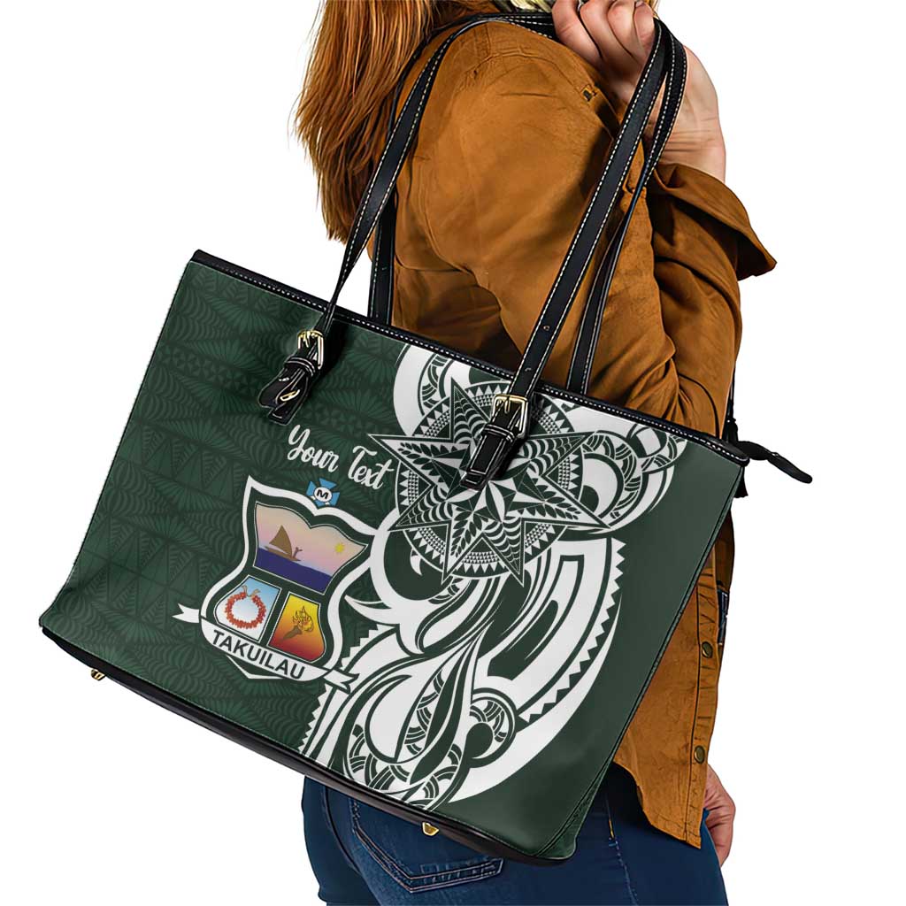 Personalised Tonga Takuilau College Leather Tote Bag Est 1975 Tongan Ngatu Pattern - Polynesian Pride