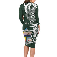 Personalised Tonga Takuilau College Long Sleeve Bodycon Dress Est 1975 Tongan Ngatu Pattern - Polynesian Pride