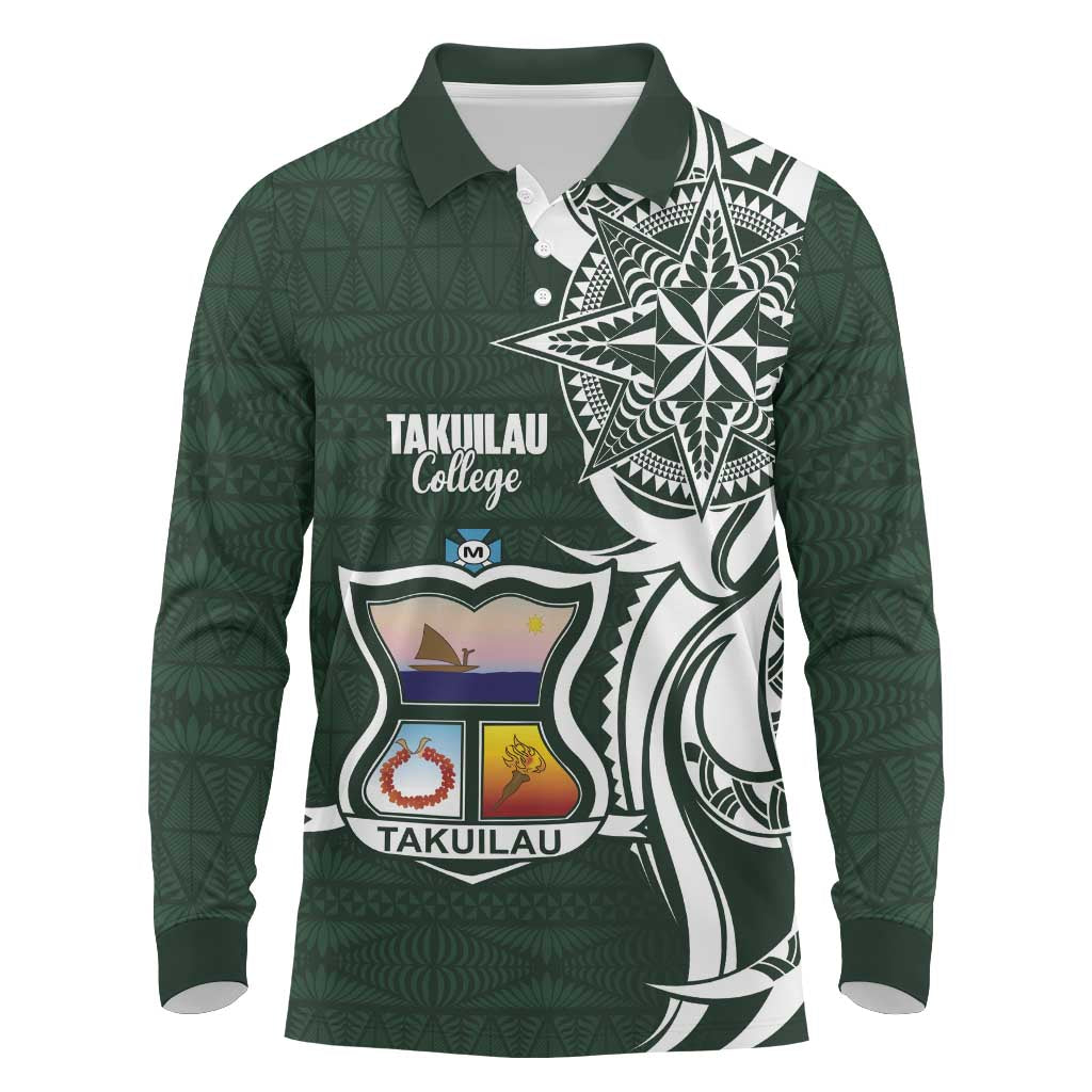 Personalised Tonga Takuilau College Long Sleeve Polo Shirt Est 1975 Tongan Ngatu Pattern - Polynesian Pride