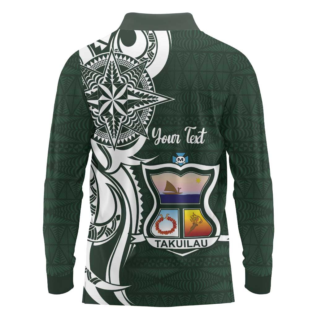 Personalised Tonga Takuilau College Long Sleeve Polo Shirt Est 1975 Tongan Ngatu Pattern - Polynesian Pride