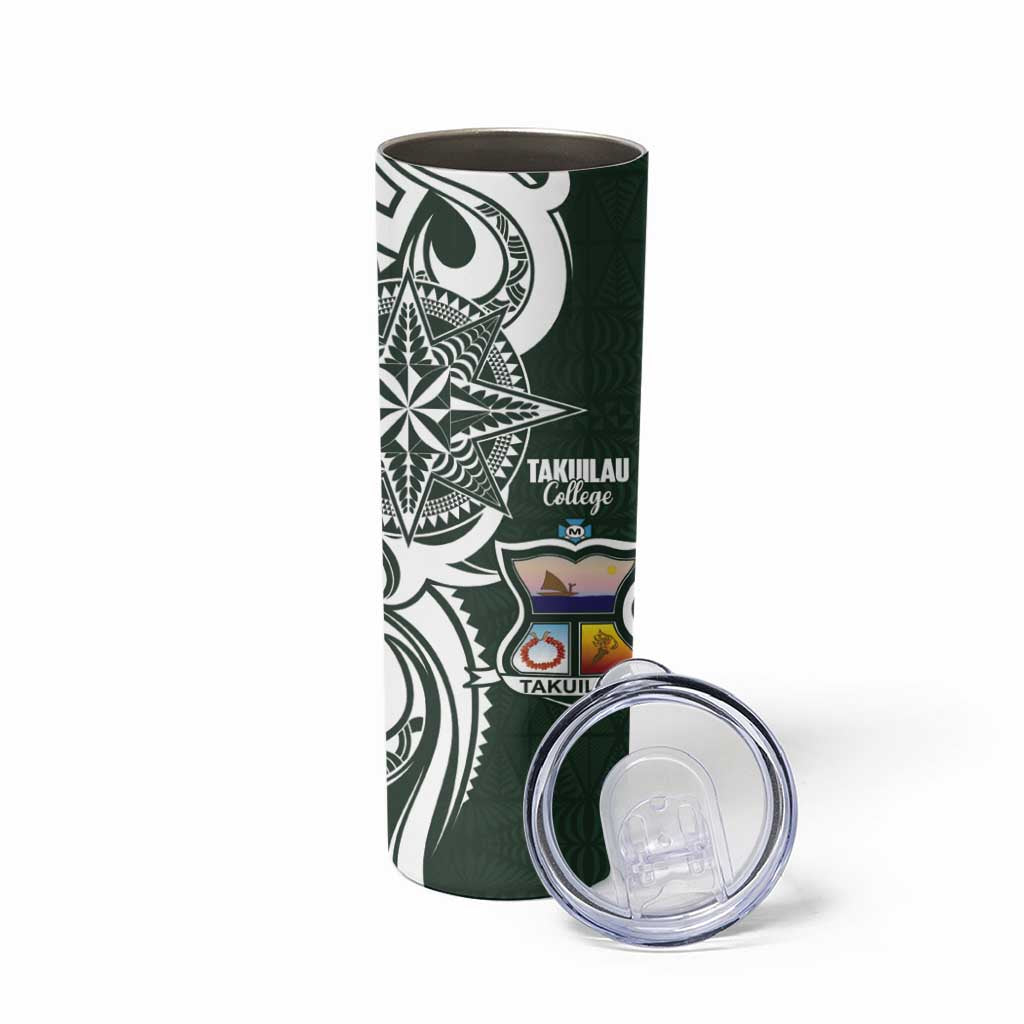 Personalised Tonga Takuilau College Skinny Tumbler Est 1975 Tongan Ngatu Pattern - Polynesian Pride