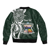 Personalised Tonga Takuilau College Sleeve Zip Bomber Jacket Est 1975 Tongan Ngatu Pattern - Polynesian Pride