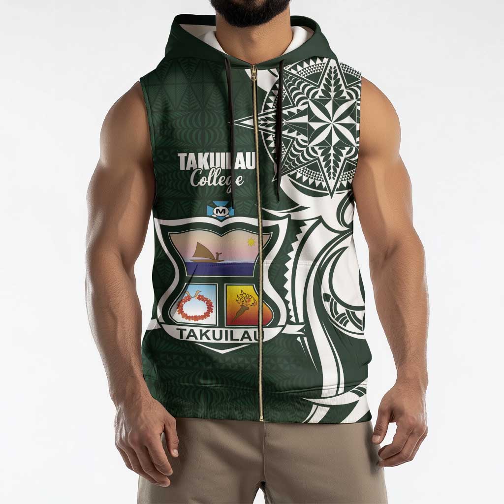Personalised Tonga Takuilau College Sleeveless Zip Hoodie Est 1975 Tongan Ngatu Pattern - Polynesian Pride
