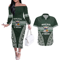 Personalised Tonga Takuilau College Couples Matching Off The Shoulder Long Sleeve Dress and Hawaiian Shirt 50th Anniversary Ngatu Kupesi - Polynesian Pride