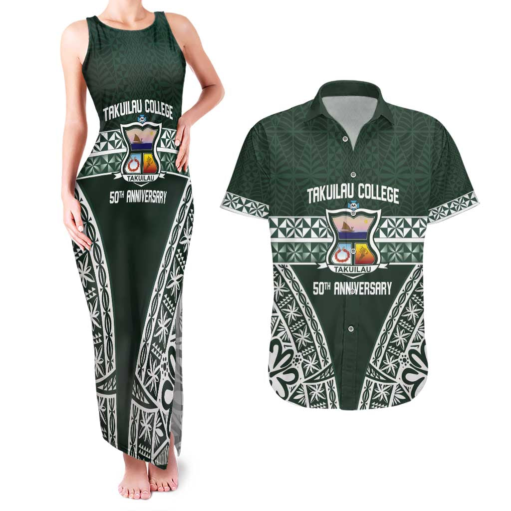 Personalised Tonga Takuilau College Couples Matching Tank Maxi Dress and Hawaiian Shirt 50th Anniversary Ngatu Kupesi - Polynesian Pride