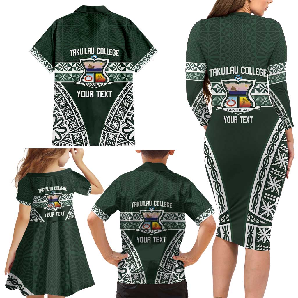 Personalised Tonga Takuilau College Family Matching Long Sleeve Bodycon Dress and Hawaiian Shirt 50th Anniversary Ngatu Kupesi - Polynesian Pride