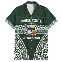 Personalised Tonga Takuilau College Family Matching Off Shoulder Maxi Dress and Hawaiian Shirt 50th Anniversary Ngatu Kupesi LT14 Dad's Shirt - Short Sleeve Green - Polynesian Pride