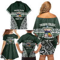 Personalised Tonga Takuilau College Family Matching Off Shoulder Short Dress and Hawaiian Shirt 50th Anniversary Ngatu Kupesi - Polynesian Pride