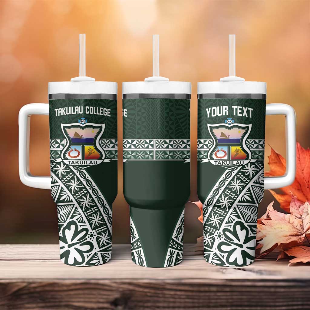Personalised Tonga Takuilau College Tumbler With Handle 50th Anniversary Ngatu Kupesi - Polynesian Pride