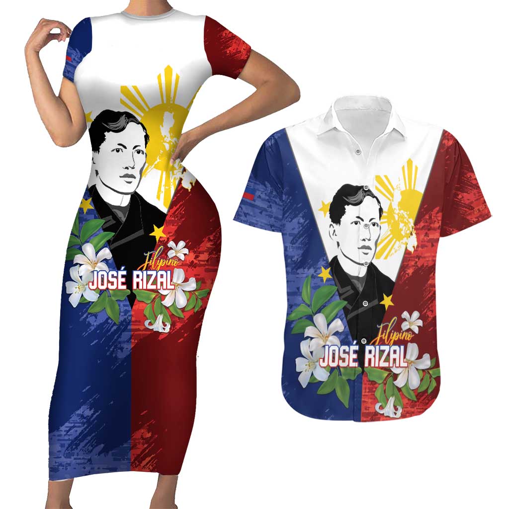 Philippines Rizal Day Couples Matching Short Sleeve Bodycon Dress and Hawaiian Shirt Filipino Sampaguita Grunge Style - Polynesian Pride