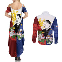 Philippines Rizal Day Couples Matching Summer Maxi Dress and Long Sleeve Button Shirt Filipino Sampaguita Grunge Style - Polynesian Pride