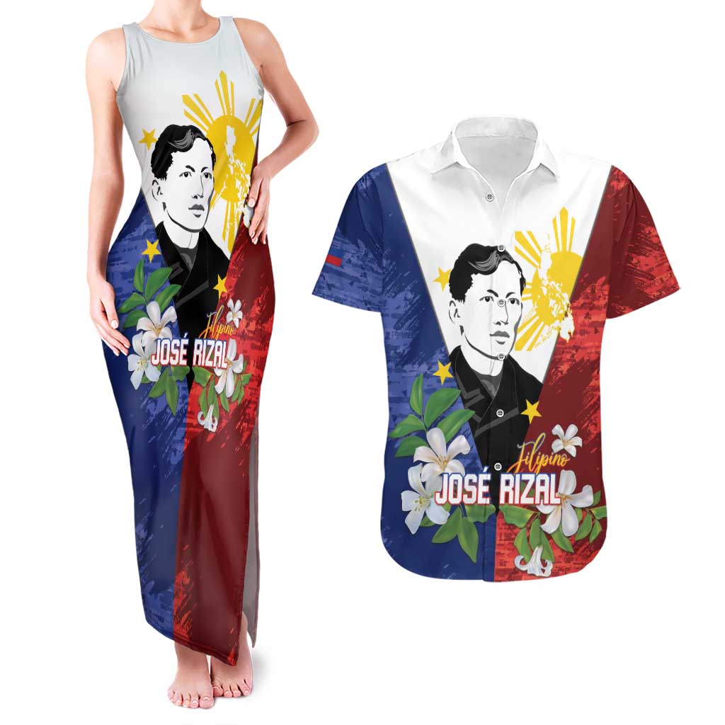 Philippines Rizal Day Couples Matching Tank Maxi Dress and Hawaiian Shirt Filipino Sampaguita Grunge Style - Polynesian Pride
