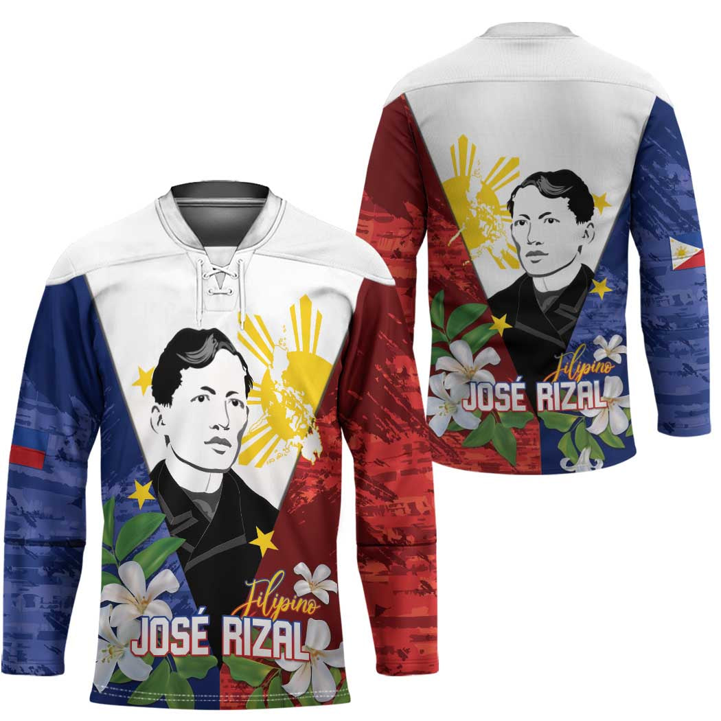 Philippines Rizal Day Hockey Jersey Filipino Sampaguita Grunge Style - Polynesian Pride