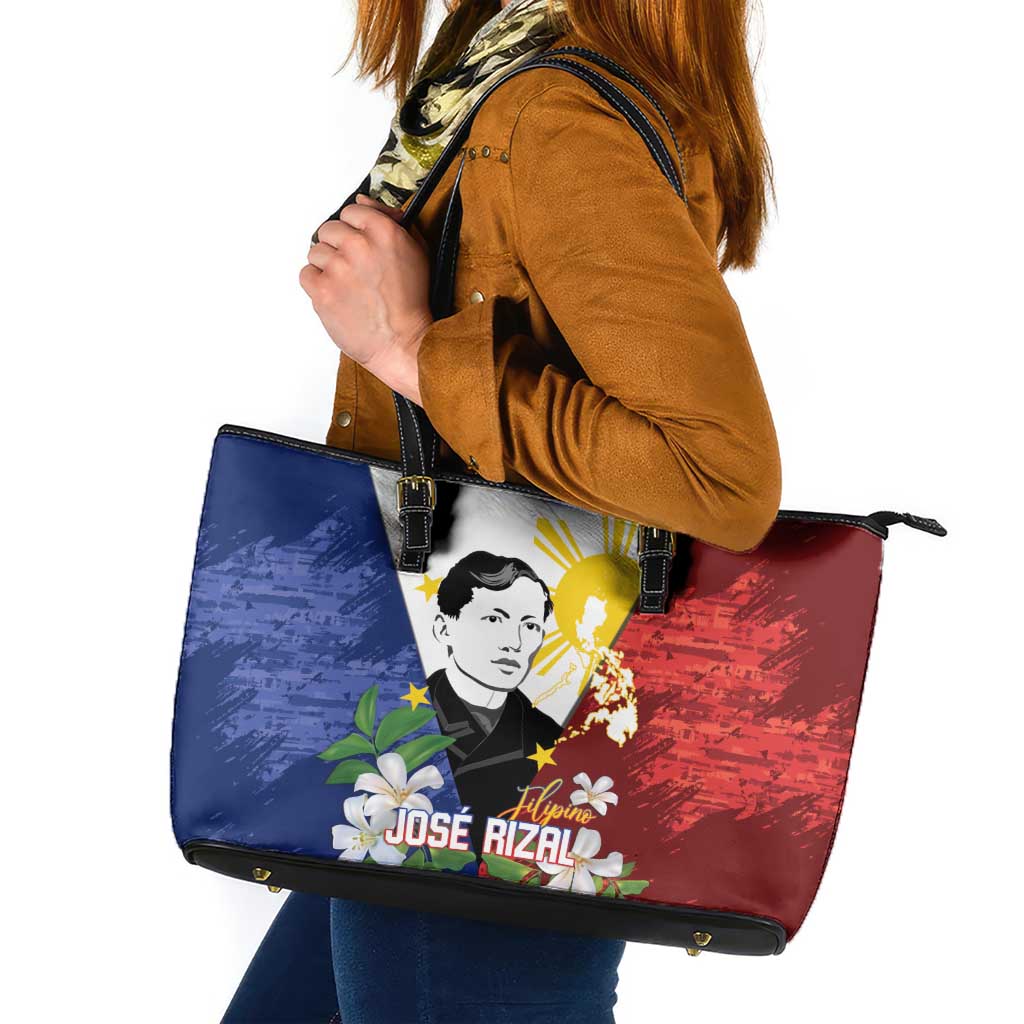 Philippines Rizal Day Leather Tote Bag Filipino Sampaguita Grunge Style - Polynesian Pride