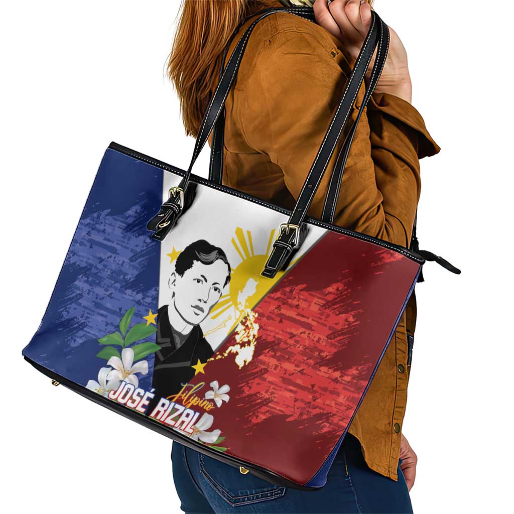 Philippines Rizal Day Leather Tote Bag Filipino Sampaguita Grunge Style - Polynesian Pride