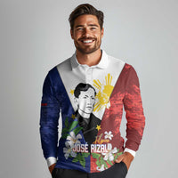 Philippines Rizal Day Long Sleeve Polo Shirt Filipino Sampaguita Grunge Style - Polynesian Pride