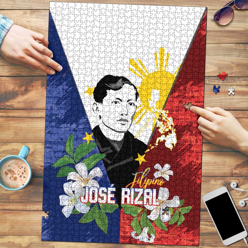 Philippines Rizal Day Puzzle Filipino Sampaguita Grunge Style LT14 Blue - Polynesian Pride