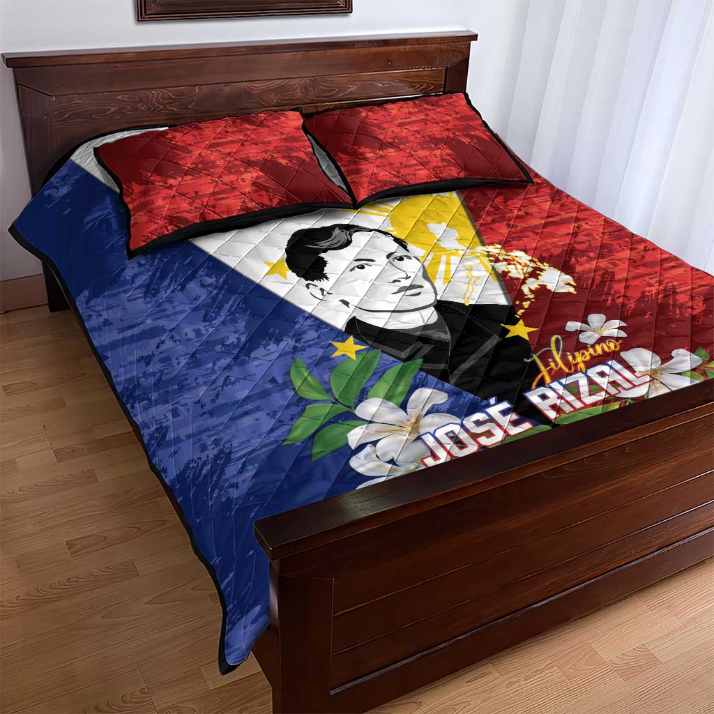 Philippines Rizal Day Quilt Bed Set Filipino Sampaguita Grunge Style - Polynesian Pride