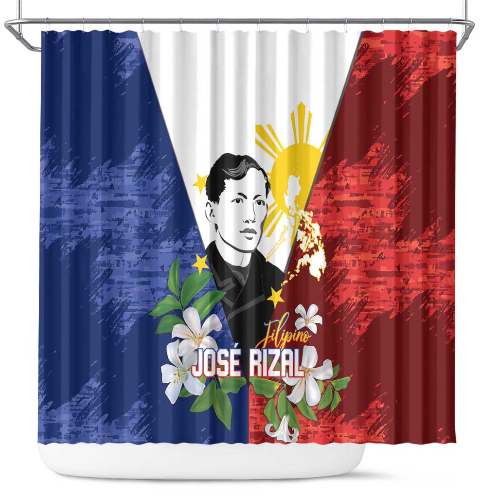 Philippines Rizal Day Shower Curtain Filipino Sampaguita Grunge Style - Polynesian Pride