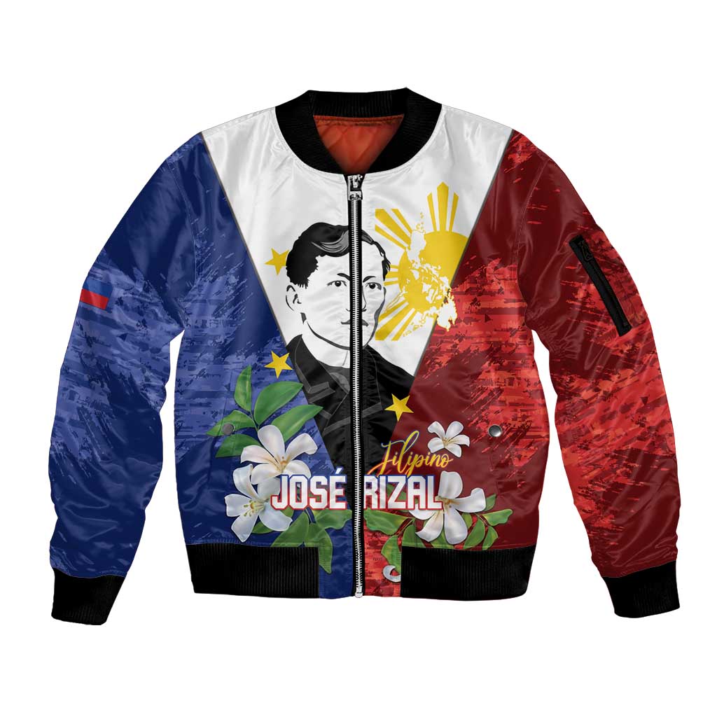 Philippines Rizal Day Sleeve Zip Bomber Jacket Filipino Sampaguita Grunge Style - Polynesian Pride