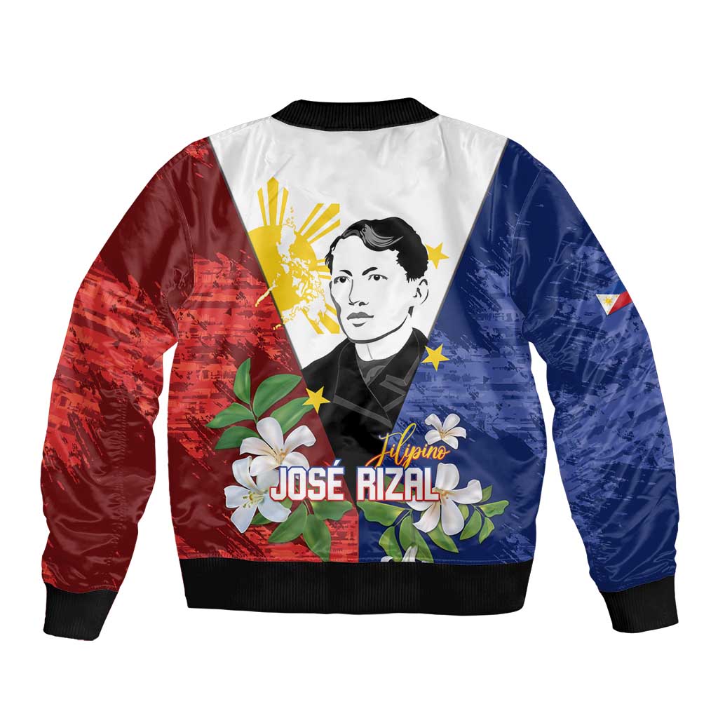 Philippines Rizal Day Sleeve Zip Bomber Jacket Filipino Sampaguita Grunge Style - Polynesian Pride