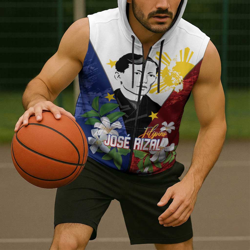 Philippines Rizal Day Sleeveless Zip Hoodie Filipino Sampaguita Grunge Style - Polynesian Pride
