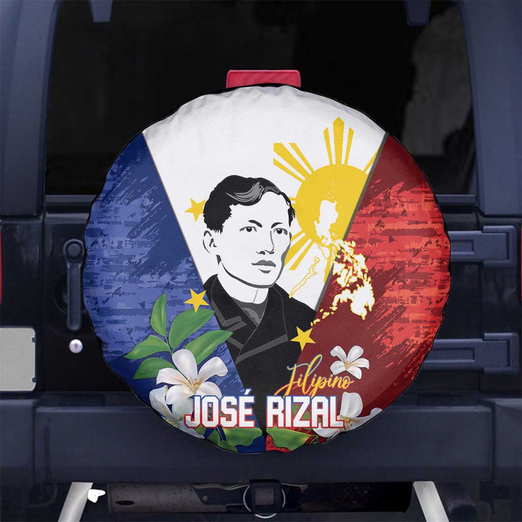 Philippines Rizal Day Spare Tire Cover Filipino Sampaguita Grunge Style - Polynesian Pride