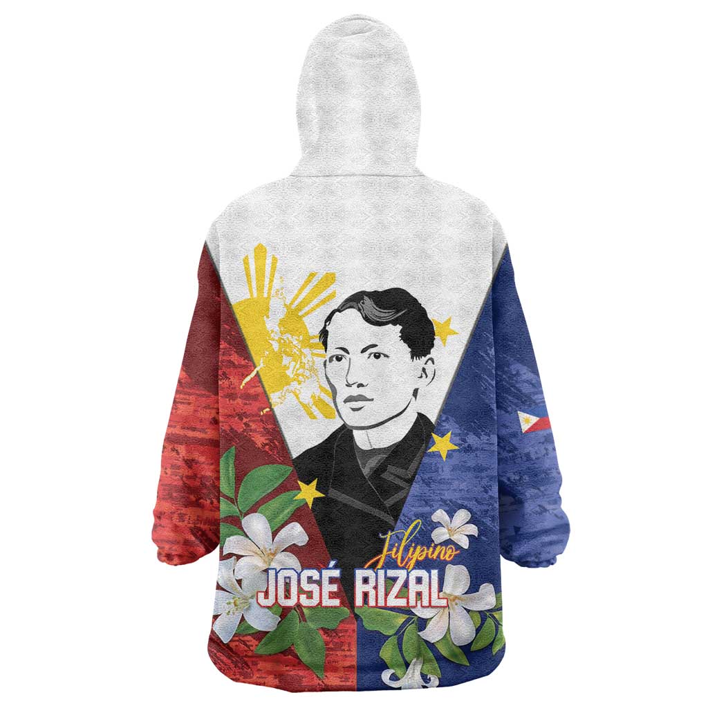 Philippines Rizal Day Wearable Blanket Hoodie Filipino Sampaguita Grunge Style - Polynesian Pride