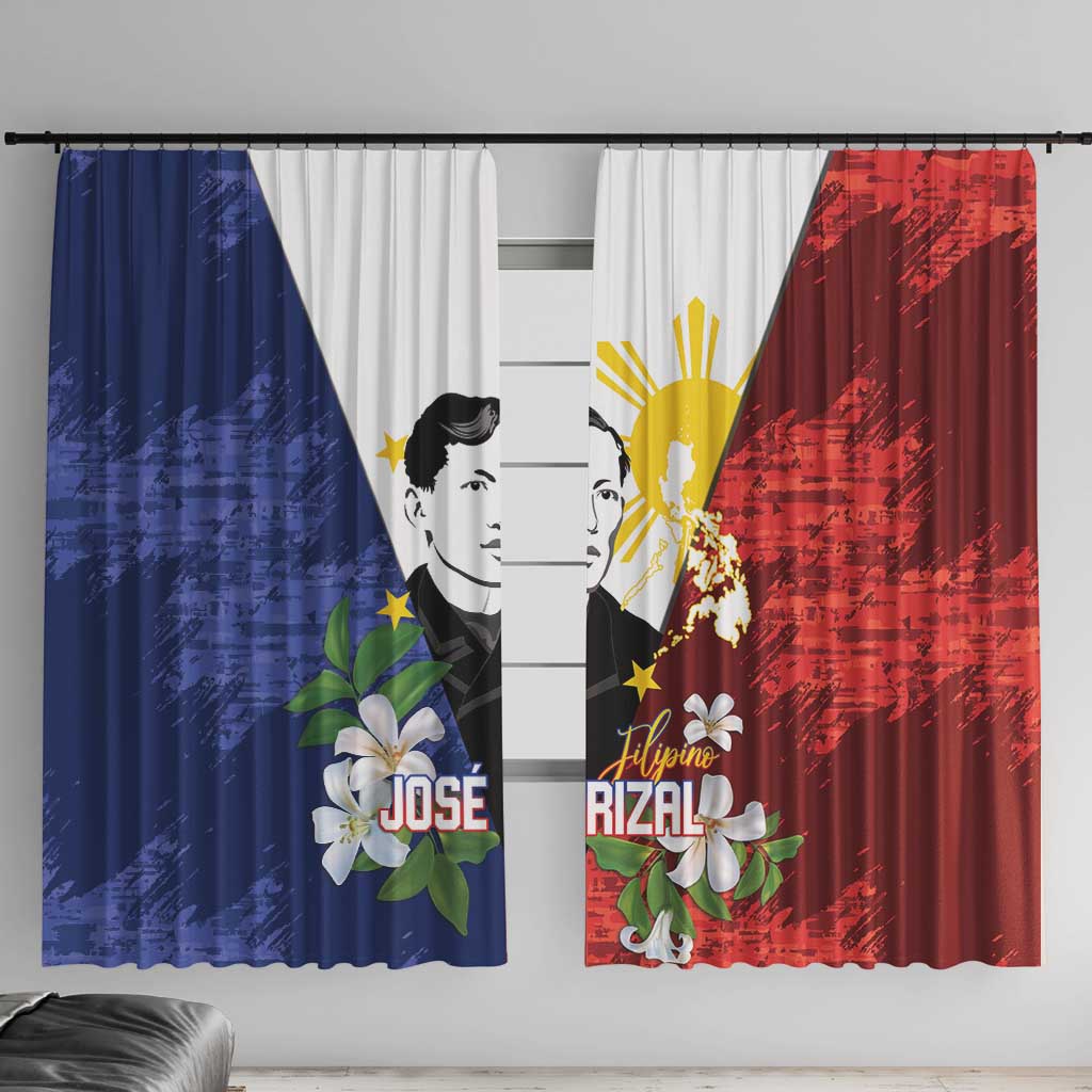 Philippines Rizal Day Window Curtain Filipino Sampaguita Grunge Style - Polynesian Pride