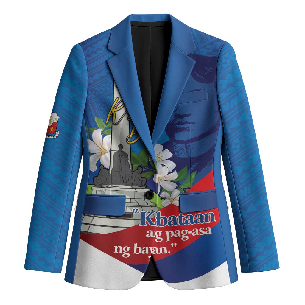Philippines Rizal Day Blazer Filipino Motto Stella Polynesian Pattern LT14 Unisex Blue - Polynesian Pride
