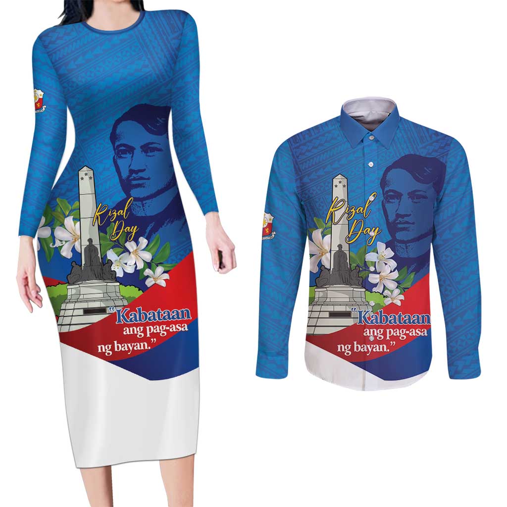 Philippines Rizal Day Couples Matching Long Sleeve Bodycon Dress and Long Sleeve Button Shirt Filipino Motto Stella Polynesian Pattern - Polynesian Pride