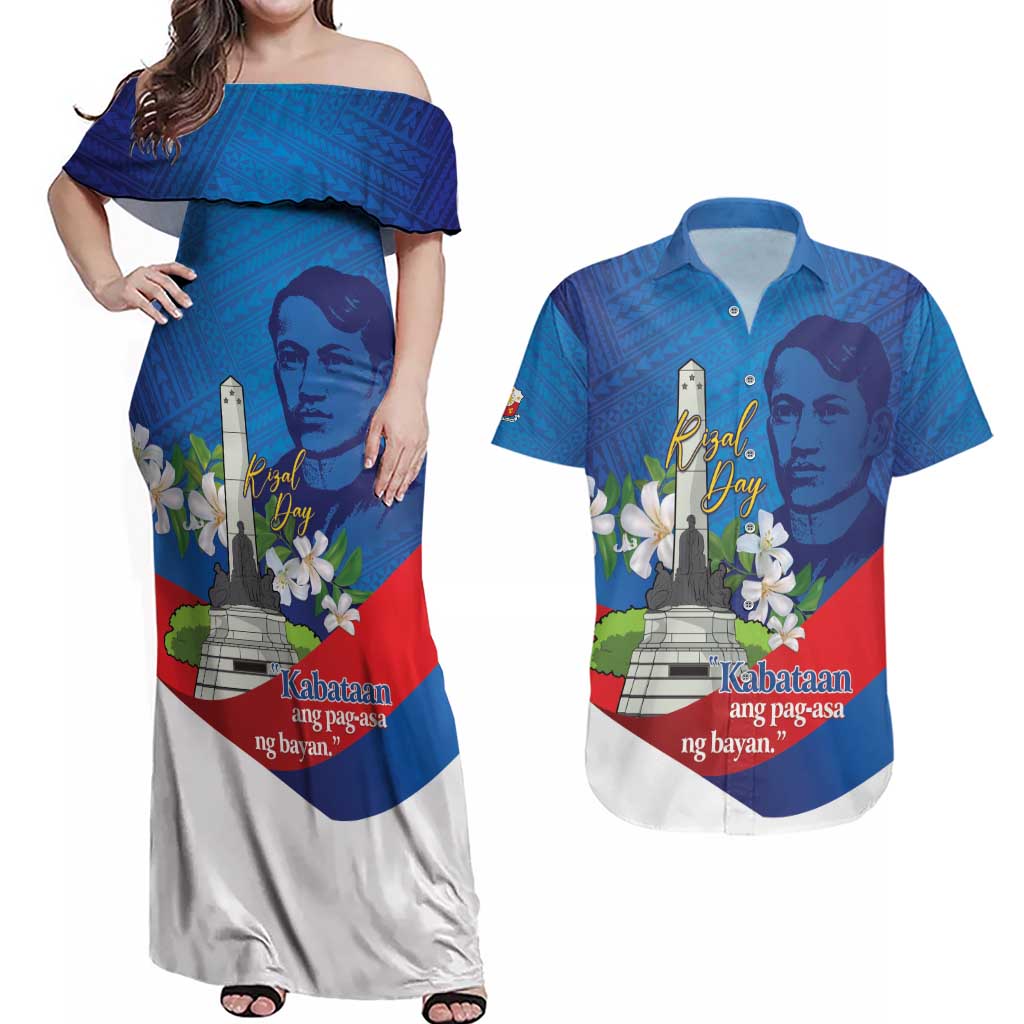 Philippines Rizal Day Couples Matching Off Shoulder Maxi Dress and Hawaiian Shirt Filipino Motto Stella Polynesian Pattern - Polynesian Pride