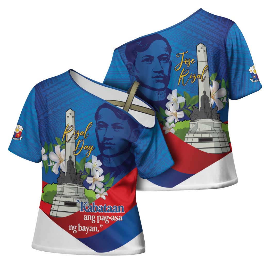 Philippines Rizal Day Cross Shoulder Shirt Filipino Motto Stella Polynesian Pattern - Polynesian Pride