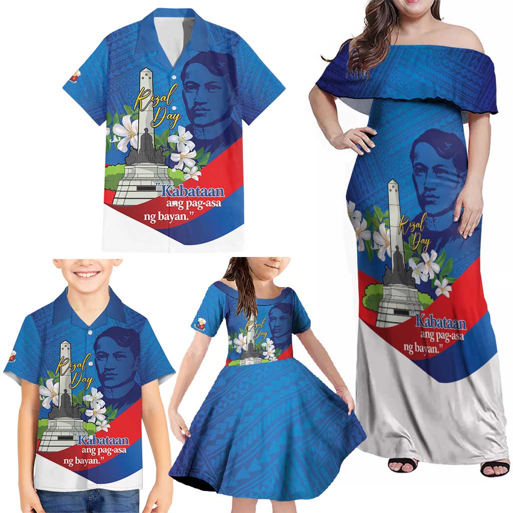 Philippines Rizal Day Family Matching Off Shoulder Maxi Dress and Hawaiian Shirt Filipino Motto Stella Polynesian Pattern - Polynesian Pride