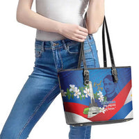 Philippines Rizal Day Leather Tote Bag Filipino Motto Stella Polynesian Pattern - Polynesian Pride