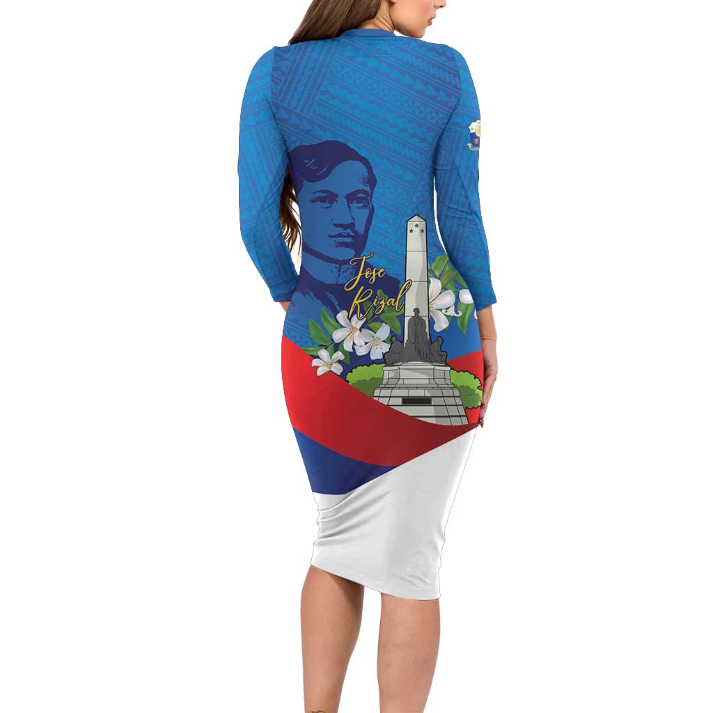 Philippines Rizal Day Long Sleeve Bodycon Dress Filipino Motto Stella Polynesian Pattern - Polynesian Pride