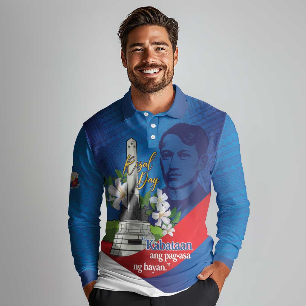 Philippines Rizal Day Long Sleeve Polo Shirt Filipino Motto Stella Polynesian Pattern - Polynesian Pride