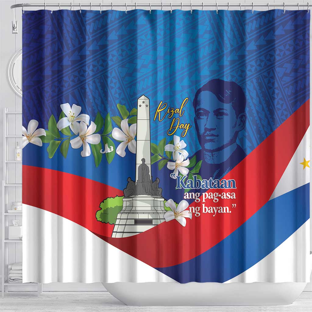 Philippines Rizal Day Shower Curtain Filipino Motto Stella Polynesian Pattern - Polynesian Pride