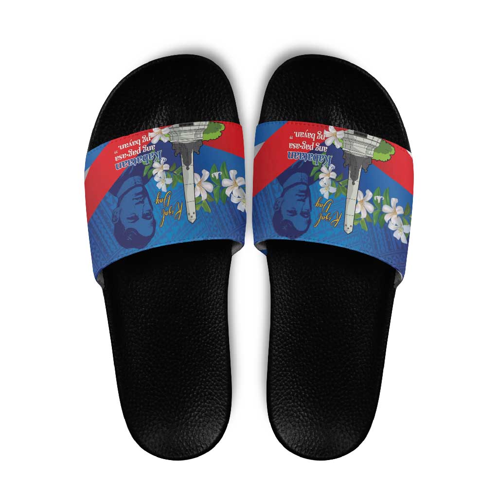 Philippines Rizal Day Slide Sandals Filipino Motto Stella Polynesian Pattern - Polynesian Pride