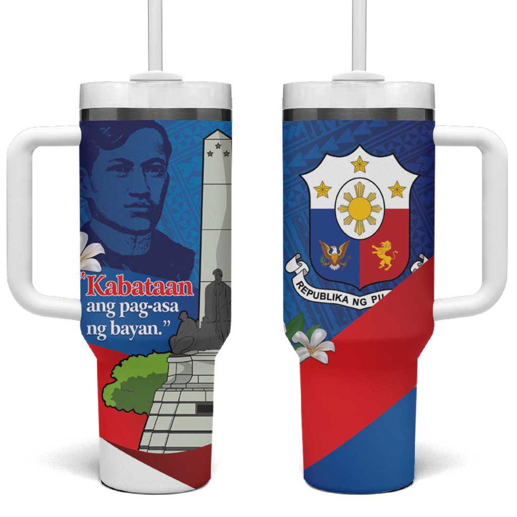 Philippines Rizal Day Tumbler With Handle Filipino Motto Stella Polynesian Pattern - Polynesian Pride