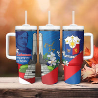 Philippines Rizal Day Tumbler With Handle Filipino Motto Stella Polynesian Pattern - Polynesian Pride