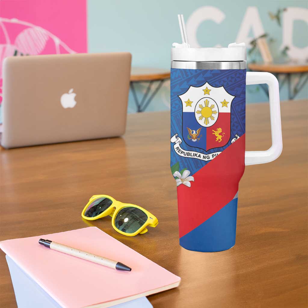 Philippines Rizal Day Tumbler With Handle Filipino Motto Stella Polynesian Pattern - Polynesian Pride