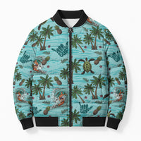 Aloha Hawaii Surfing Tropical Seamless Bomber Puffer Jacket LT14 Unisex Cyan - Polynesian Pride