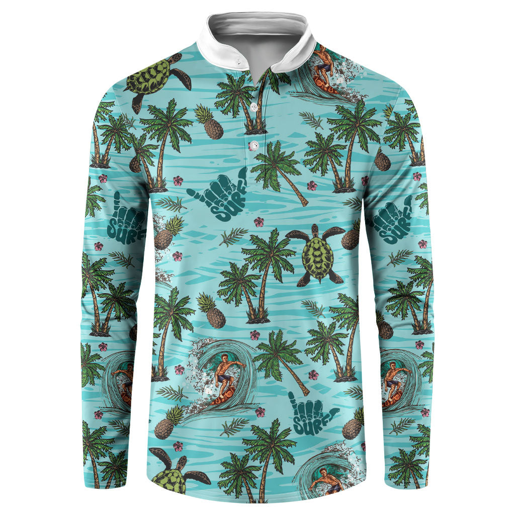 Aloha Hawaii Surfing Tropical Seamless Button Sweatshirt LT14 Cyan - Polynesian Pride