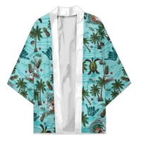 Aloha Hawaii Surfing Tropical Seamless Kimono LT14 Unisex Cyan - Polynesian Pride