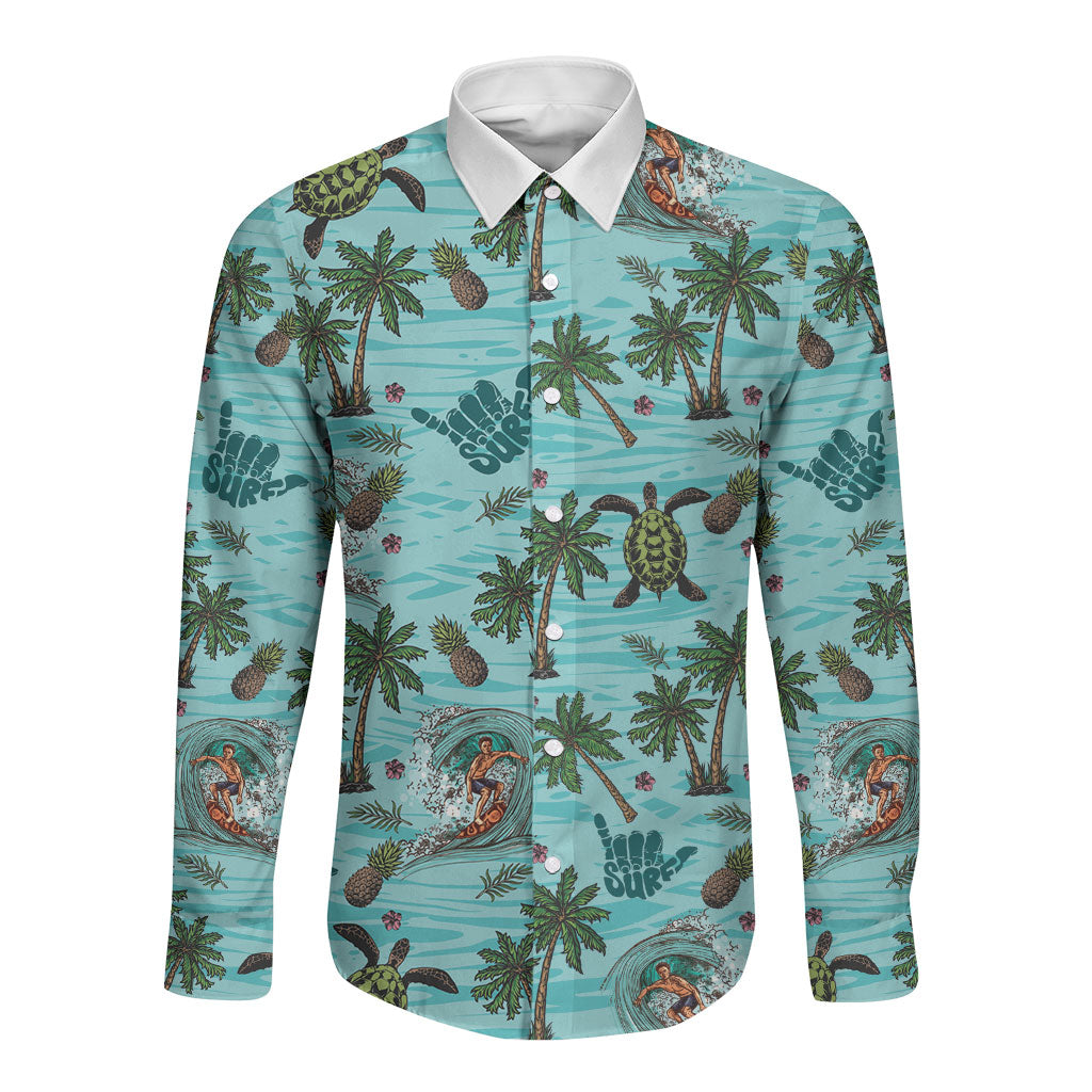 Aloha Hawaii Surfing Tropical Seamless Long Sleeve Button Shirt