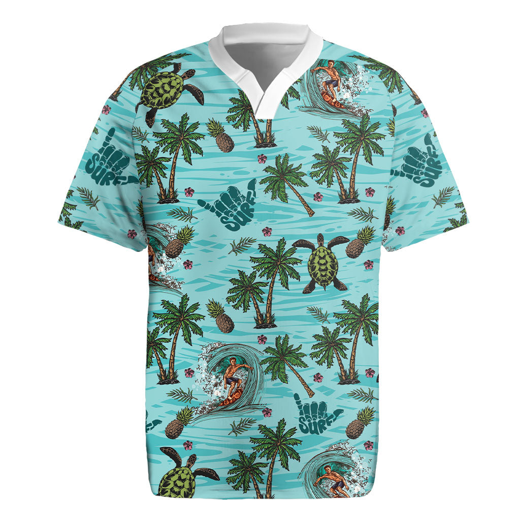 Aloha Hawaii Surfing Tropical Seamless Rugby Jersey LT14 Cyan - Polynesian Pride