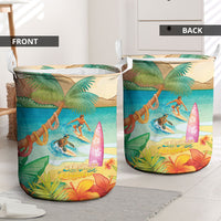 Surfing Paradise Hawaii Laundry Basket Tropical Flowers Beachy Vibes